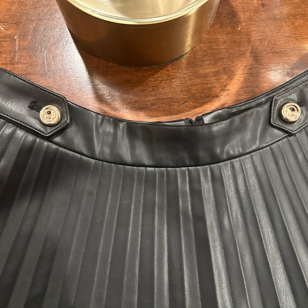 Zara Black Pleated Faux Leather Skater Skirt - Picture 2 of 4